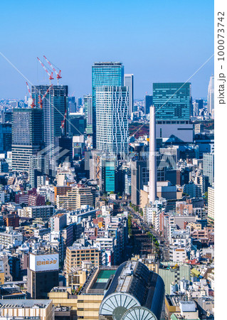 日本の東京都市景観 変貌する渋谷。渋谷の摩天楼に桜丘口再開発のビルも…。N`EXが見える 100073742