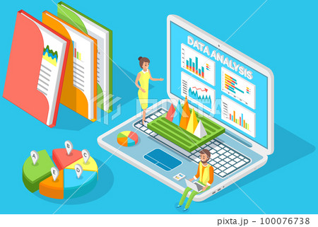 Employees analyze statistical indicators, business data. Characters work with marketing research Employees analyze statistical indicators, business data. Characters work with marketing research 100076738
