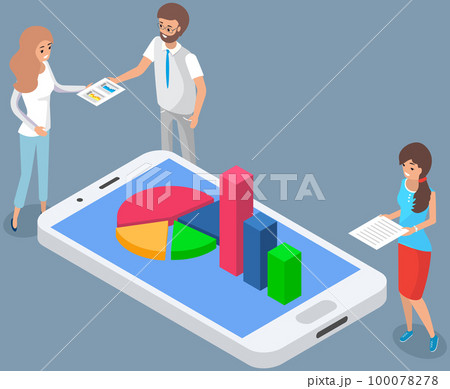 Employees analyze statistical indicators, business data. Characters work with marketing research 100078278