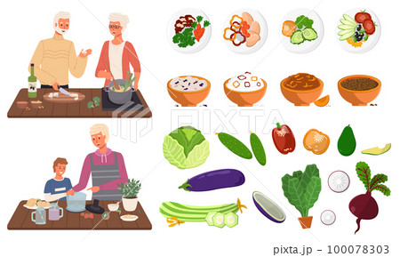 People cooking vegetarian meals. Proper nutrition, healthy lifestyle and vegetarianism 100078303