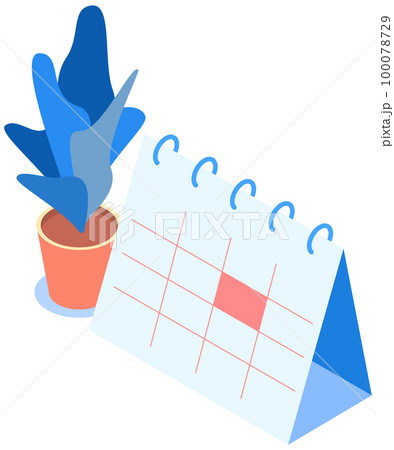 Houseplant in pot near schedule, calendar with marked date. Time management. deadline, planning 100078729