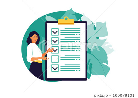 Checklist, to-do list. List or notepad concept. Business idea, planning or coffee break. Vector illustration. Flat style. 100079101