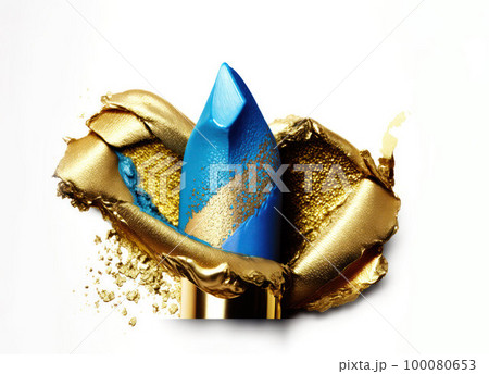 tube of blue gold lipstick on a white background 100080653