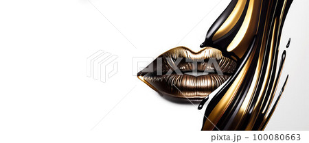 Abstract black with gold lips on a white background. 100080663