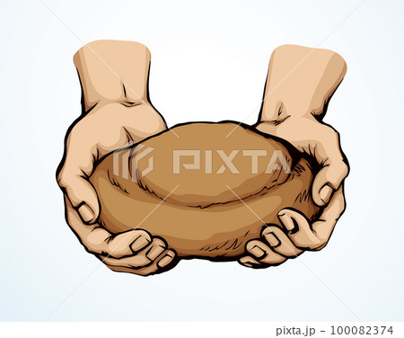 Vector drawing. Hands give a bread 100082374