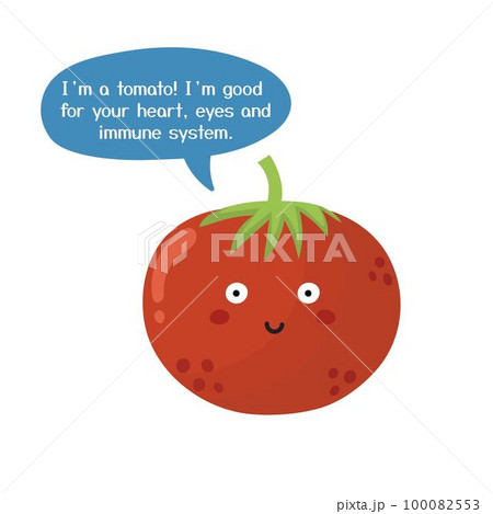 Health benefits of tomato. Cute vegetable character print 100082553