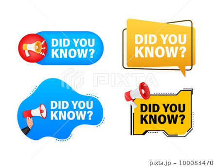 Megaphone label set with text Did you know. Megaphone in hand promotion banner. Marketing and advertising Megaphone label set with text Did you know. Megaphone in hand promotion banner. Marketing and advertising 100083470