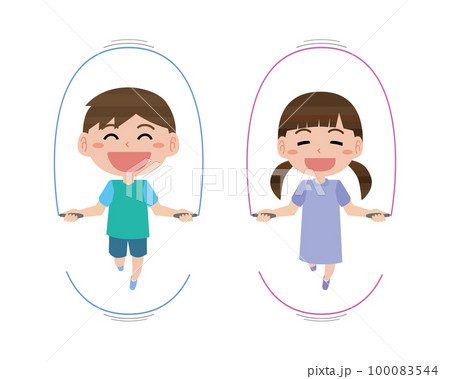 なわとびをする男の子と女の子 100083544