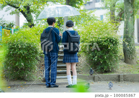 高校生　カップル　雨　 100085867