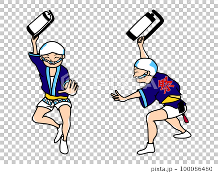 Awa Odori of Tokushima, front and side view of a man holding a lantern 100086480