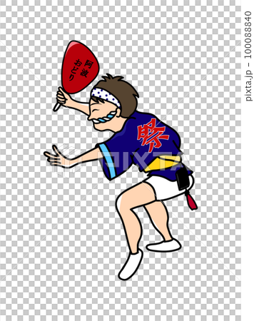 Side view of a man holding a fan and dancing Awa Odori Side view of a man holding a fan and dancing Awa Odori 100088840
