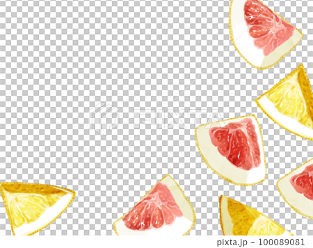 手繪水彩柚子插畫矩形框，右下 100089081