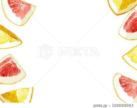 手描き水彩のグレープフルーツイラスト長方形フレーム・左右 100089083