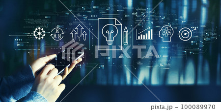 Idea of success theme with person using smartphone Idea of success theme with person using smartphone 100089970