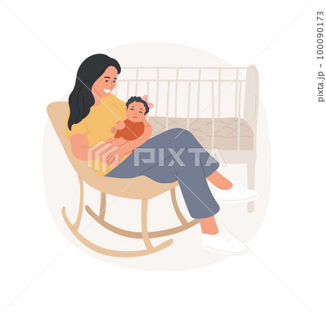 Rock baby to sleep isolated cartoon vector illustration. Young mom rocks baby before bedtime, maternal bond, mother lifestyle, sleep hygiene, happy childhood, newborn care vector cartoon. 100090173