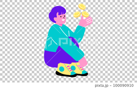 コインを手のひらに乗せて笑顔の男性のイラスト 100090910