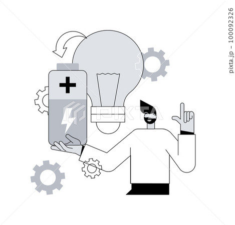 Innovative battery technology abstract concept vector illustration. Energy saving technology, battery creation, innovative science project, economy, eco-friendly fast charging abstract metaphor. Innovative battery technology abstract concept vector illustration. Energy saving technology, battery creation, innovative science project, economy, eco-friendly fast charging abstract metaphor. 100092326