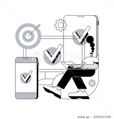 Cross-device tracking abstract concept vector illustration. Multi device use and reports, one user profile, cross-device tracking capability, analytics, device identification abstract metaphor. Cross-device tracking abstract concept vector illustration. Multi device use and reports, one user profile, cross-device tracking capability, analytics, device identification abstract metaphor. 100092390