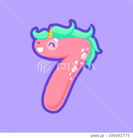 7 digit ABC font element isolated seven unicornのイラスト