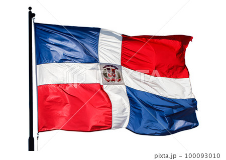 Flag of the Dominican Republic, , close-up, isolated on a white background. 100093010