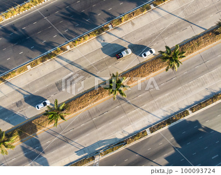 Aerial view junction transport asphalt road with vehicle transport 100093724