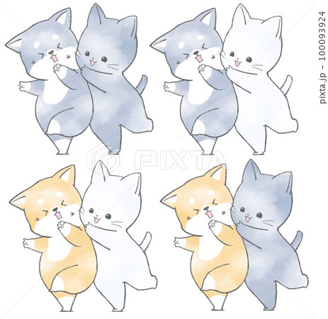 遊ぶいぬとねこ(4組)のイラスト素材 [100093924] - PIXTA