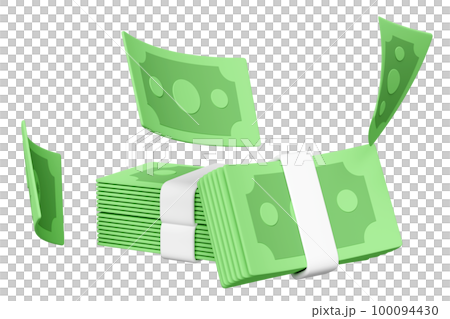 3d dollar banknote stack with flying banknotes isolated. economic movements or business finance, loan concept, 3d render illustration 3d dollar banknote stack with flying banknotes isolated. economic movements or business finance, loan concept, 3d render illustration 100094430