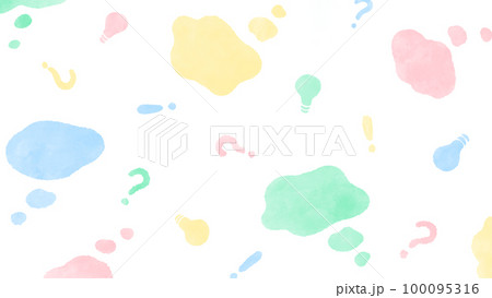 ポップなパステルカラーの吹き出し、考え中の背景 かわいい手描きの水彩イラスト 100095316