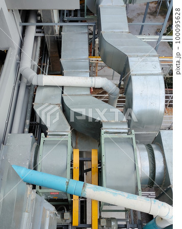 Ventilation duct system is installed on the roof of a high-rise building. Ventilation duct system is installed on the roof of a high-rise building. 100095628