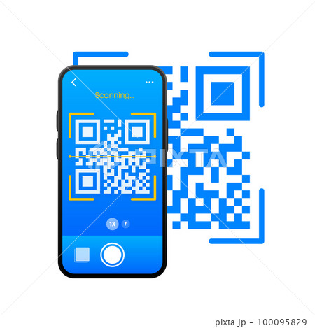 QR code scan on smartphone. Qr code for payment. Mobile app for phone scanning QR-code. Vector illustration. QR code scan on smartphone. Qr code for payment. Mobile app for phone scanning QR-code. Vector illustration. 100095829