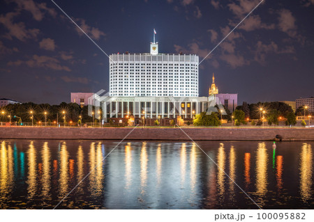 House of the government of the russian federation, White House, at summer night, Moscow, Russia. Night view House of the government of the russian federation, White House, at summer night, Moscow, Russia. Night view 100095882