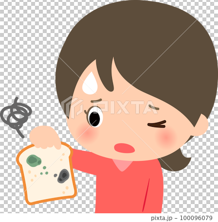 Woman holding moldy bread 100096079