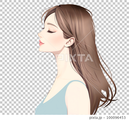 女人的側面圖素材/側面，女人，女孩，盤發，化妝，長發，時尚，人， 100096453