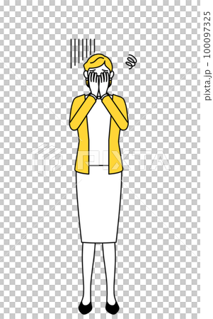 Retired senior middle-aged woman covering her face with depression 100097325