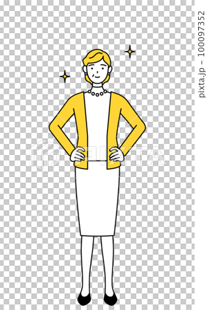 雙手叉腰的退休老年/中年婦女 100097352