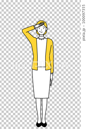 Retired senior / middle-aged woman saluting Retired senior / middle-aged woman saluting 100097355