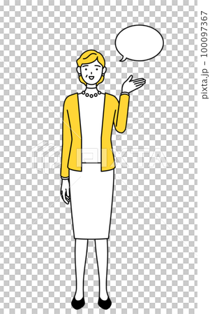 A senior / middle-aged woman who retired from retirement to guide with a balloon 100097367