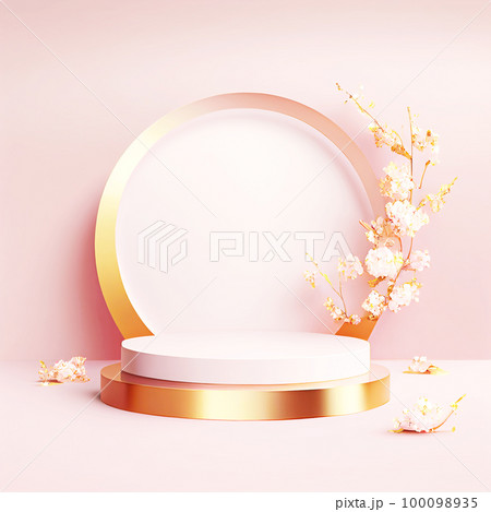 Podium Display, flower blossom on Pink Pastel Background, Generative AI 100098935