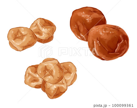 手描き水彩の梅干イラストワンポイントラインセット 100099361