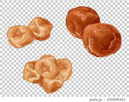 手描き水彩の梅干イラストワンポイントラインセット 100099361