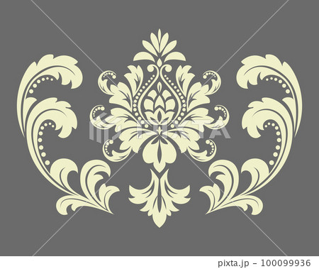 Damask graphic ornament. Floral design element. Beige and gray vector pattern 100099936