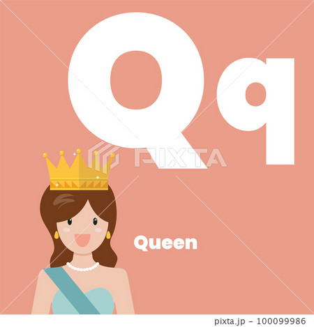 Cute children ABC alphabet flashcard words with the letter Q 100099986