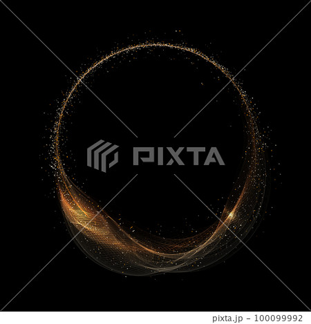 Isolated round frame, small transparent gold tulle on a black background Isolated round frame, small transparent gold tulle on a black background 100099992