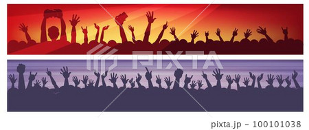 Crowd raising hands at concert or festival vector 100101038