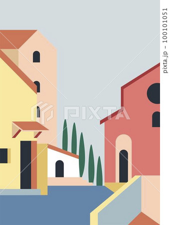 Cityscape of city or village, exterior of houses 100101051
