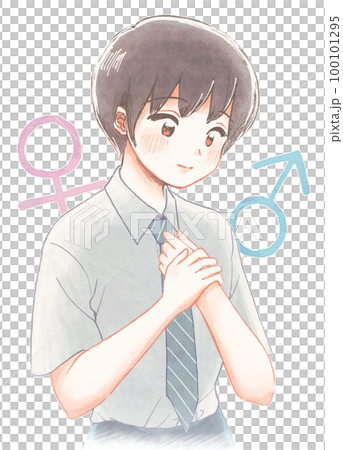 優しい水彩タッチ・性別について考える中学生のイラスト 100101295