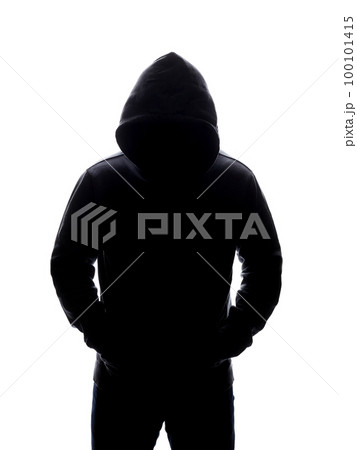 Man in Hood silhouette. Boy in a hooded sweatshirt 100101415