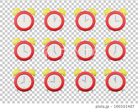 各時間を示している3Dの目覚まし時計 100101487