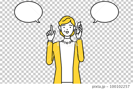 電話をしながら指さしをする定年退職したシニア・中年女性 電話をしながら指さしをする定年退職したシニア・中年女性 100102257