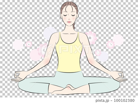 Young woman doing yoga with eyes closed Young woman doing yoga with eyes closed 100102380
